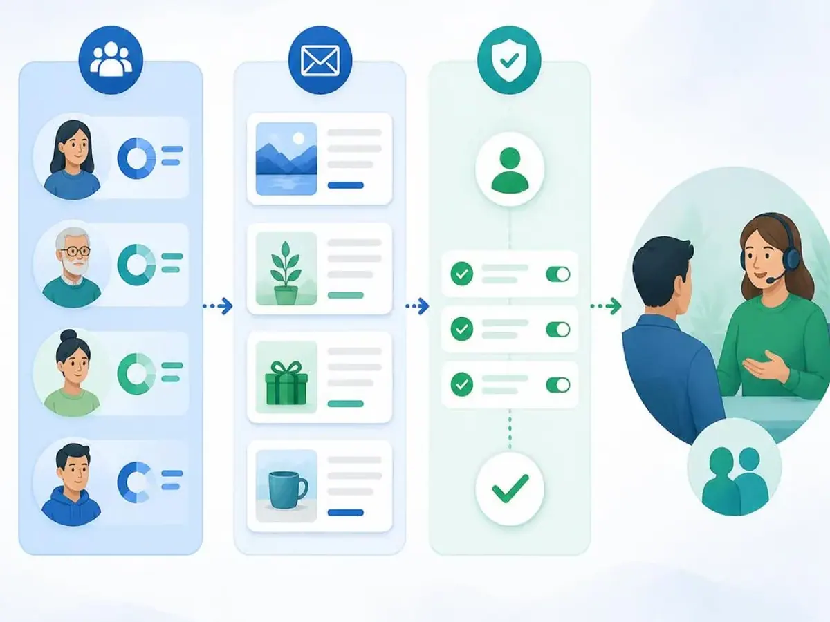 Workflow reaktivasi CRM dari segmentasi pesan personal consent dan handoff